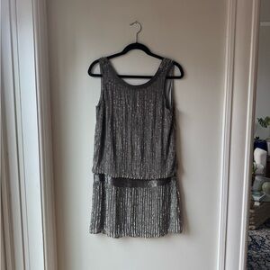 Parker Silver Beaded Evening Dress